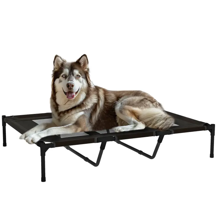 PawHut Cama Elevada para Perros Gatos Portátil Cama para Mascotas con Zona de Malla Transpirable y Tela Oxford para Interior Exterior 122x92x23 cm Negro - 1