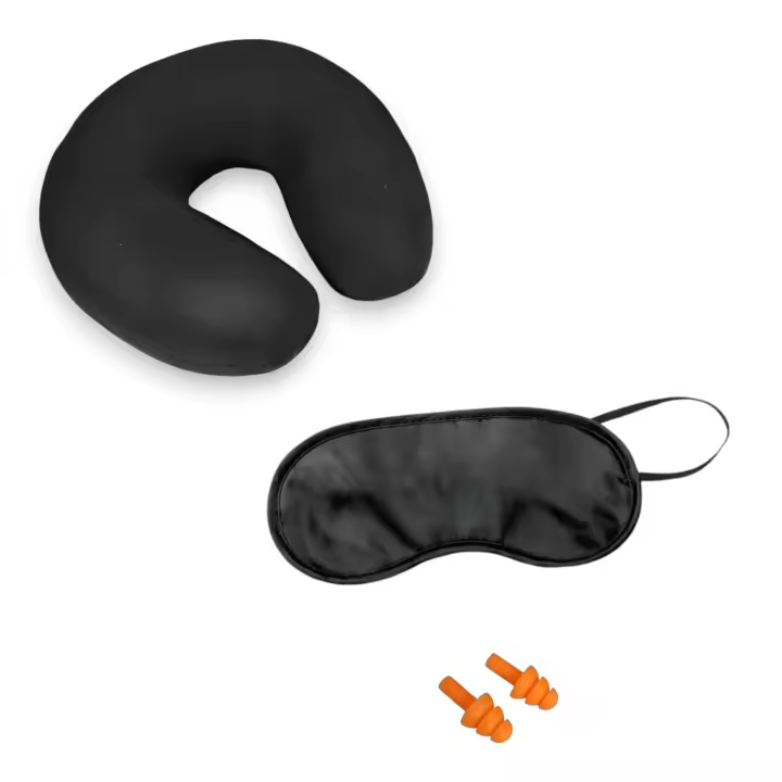 Pack de Viaje para Dormir Almohada Antifaz Tapones de Oídos 3 Colores de Almohada Pack Ideal para Descansar Mientras Vuelas - WiAAM,AM3. - 1