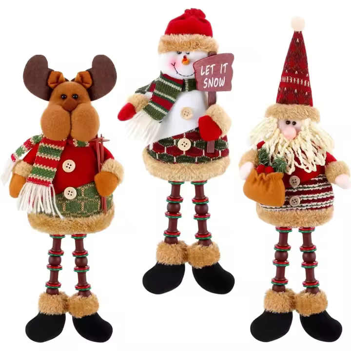 3 Piezas Figuras De Peluche De Navidad, Navidad Sentado Papá Noel Monigote De Nieve Reno Decoración Navideña Figura De Pierna Largas para Decoración De Chimenea De Mesa - 1