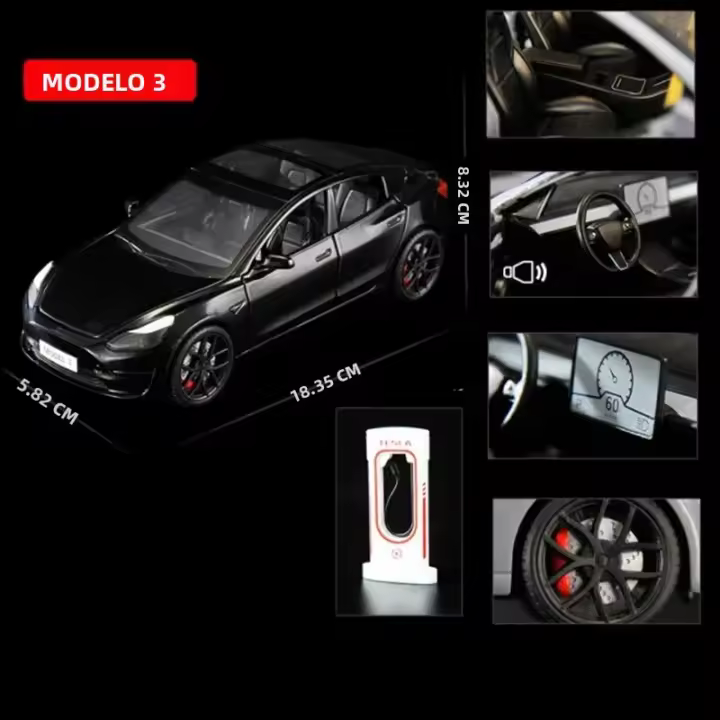 Modelo 1:24 De Tesla Model 3 En Metal Con Sonido Y Luz Juguetes De Coche Para Colección Y Regalos Para Niños Vehículo Diecast - 1