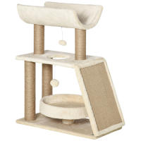 PawHut Árbol para gatos Cozy Chic Design con múltiples equipos, centro de actividades, postes rascadores, plataformas rascadoras, cama de juego, pelota colgante en madera y sisal de felpa corta, 60 x 30 x 76 cm - details 0