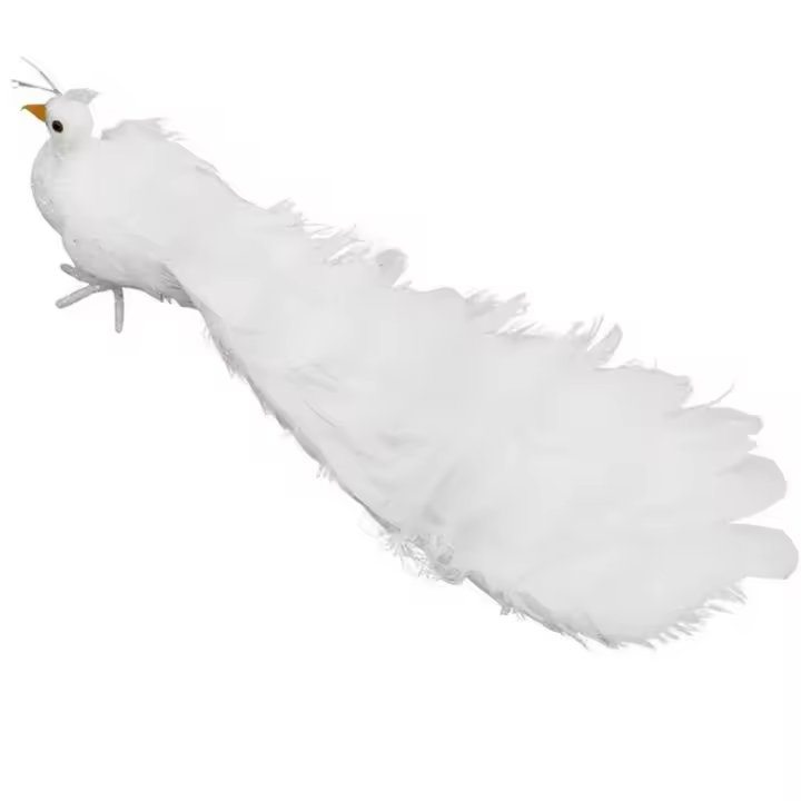 Peacock Simulación Blanca Decoración De Árbol De Navidad Atractiva Adorno De Casa Con Plumas Reales Colgante De Textil Y Fibra - 1
