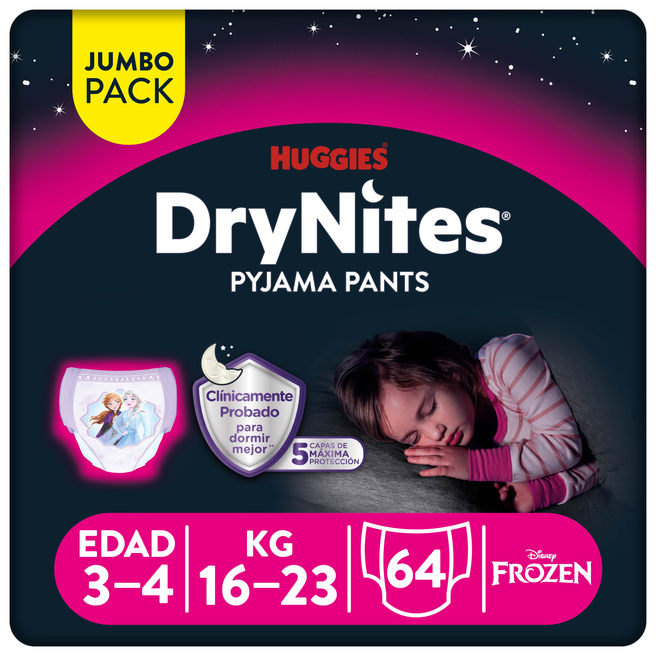 Huggies Drynites Pijama Pants Para Niña, Talla 3-4,4-7,8-15