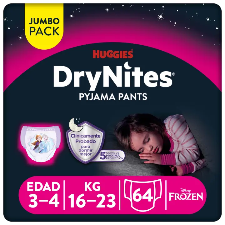 Huggies Drynites Pijama Pants Para Niña, Talla 3-4,4-7,8-15 - 1