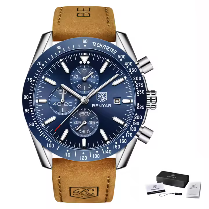 Reloj De Pulsera Deportivo Para Hombre BENYAR 2024 Estilo Casual Lujo Acero Inoxidable Resistente Al Agua Y Al Choque Movimiento Cuarzo - 1