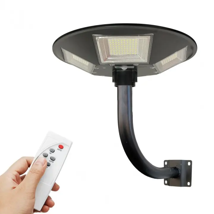 Mediawavestore Farola Solar 300W con Poste Curvo y Control Remoto para Iluminación Exterior - 1