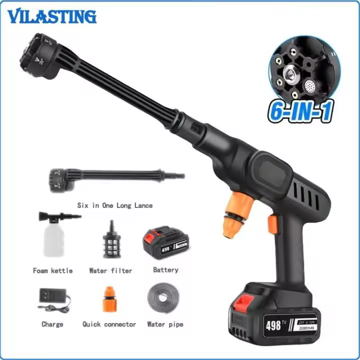 Pistola de agua de alta presión para limpieza de coche, 6 en 1, 20000mAh, para casa, jardín, lavadora, sin caja de herramientas, batería Makita Pistola de agua de alta presión para limpieza de coche, 6 en 1, 20000mAh, para casa, jardín, lavadora, sin caja - 1