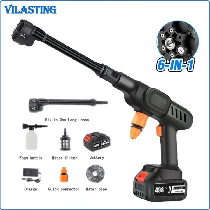 Pistola de agua de alta presión para limpieza de coche, 6 en 1, 20000mAh, para casa, jardín, lavadora, sin caja de herramientas, batería Makita Pistola de agua de alta presión para limpieza de coche, 6 en 1, 20000mAh, para casa, jardín, lavadora, sin caja - 1