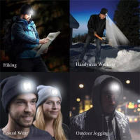 Gorro De Punto Negro Invierno Con Luz LED Recargable Por USB Sensor Sin Borde Lámpara De Cabeza Libre De Manos Regalo De Navidad - details 5