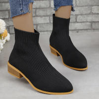 Botas De Tobillo Para Mujer Moda Media Altura Tacón Puntera Punzada Tejidas BotinesChelsea Casual Zapatos De Tacón Suelto Pumps - details 4