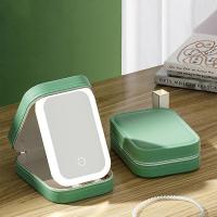 Maquillaje caja de almacenamiento con espejo de luz LED portátil de viaje maquillaje cosméticos joyería caja de almacenamiento táctil organizador de almacenamiento - details 2