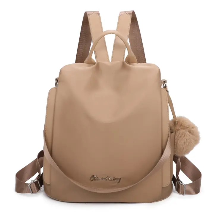 Mochila antirrobo Impermeable para mujer (14.80L)  Mochila Convertible en bolso con pompón y Asa desmontable de adorno  - Multicolor/Negro/Marron/Verde/Khaki/Rojo - 1