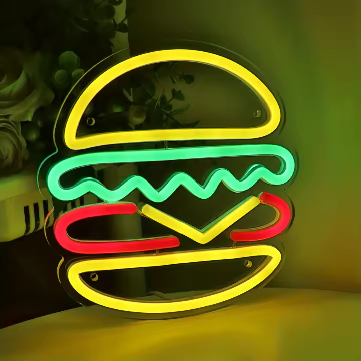 Lámpara LED De Neón Para Decoración De Pared Hamburguesa Comida Deliciosa Ilumina Tiendas De Comida Rápida Y Restaurantes - 1