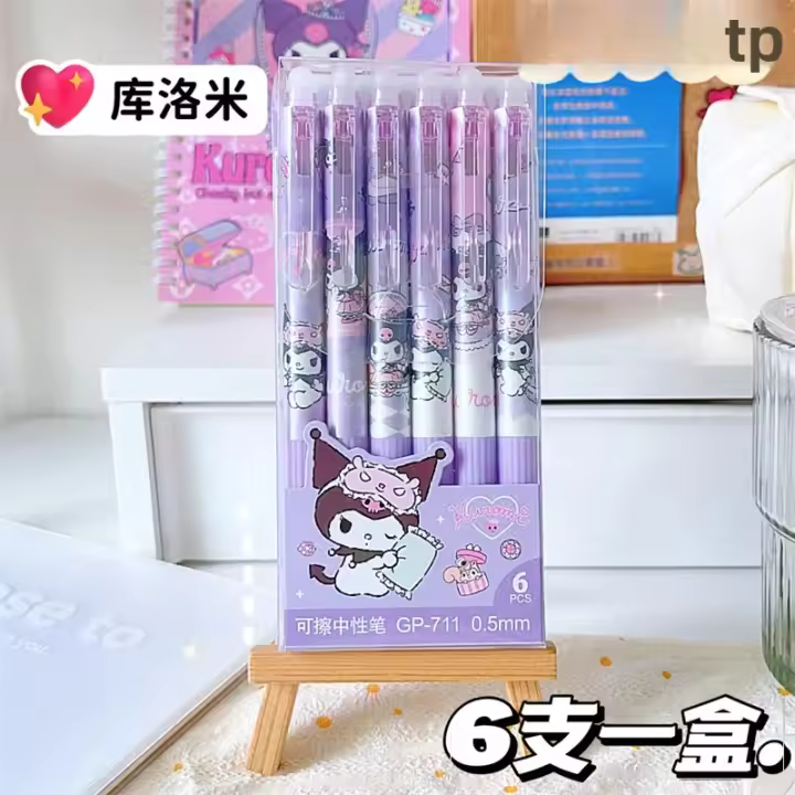 6 Piezas/Lote Bolígrafos De Gel Erasables Sanrio 0.5mm Azul Cristalizable Para Escuela Primaria Uso Escolar Y Oficina - 1