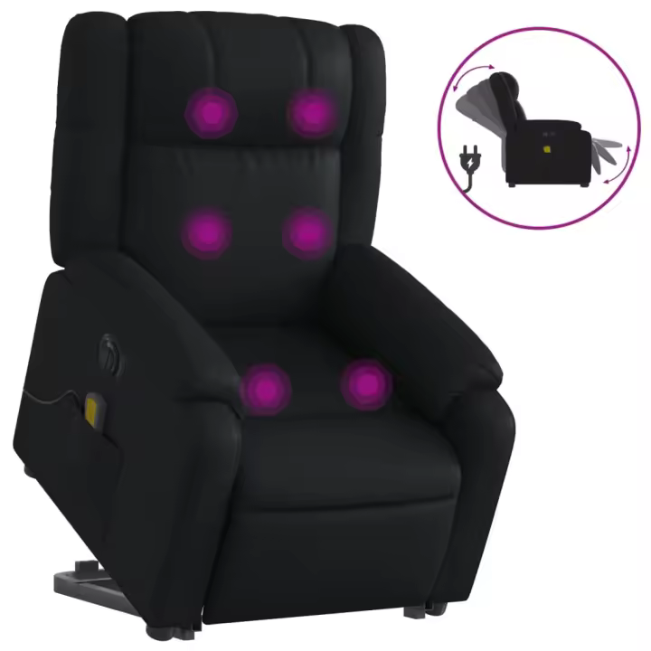 vidaXL Sillón de masaje elevable eléctrico cuero sintético Negro, Crema, Marrón Sillon Dormitorio Sillon Comodos Silla Relax Sillón Sofá - 1