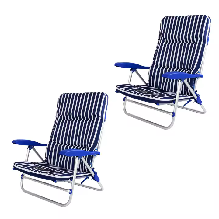 Lote de 2 sillas CLIMA 2108 con COJÍN CUBRIDOR (Marinera) - Silla de Playa Plegable con reposabrazos y 9 posiciones - CREVICOSTA QUALITY MARK MARCAS DE CALIDAD - 1
