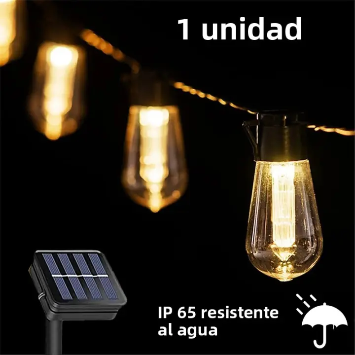 Luz De Cadena Solar LED Para Exterior IP65 Impermeable Decoración Navideña Con 10-30 Luces Retro Para Camping Jardín Fiesta Lámpara Encantada - 1