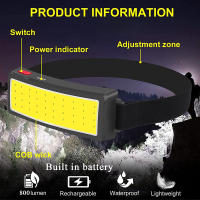 Lámpara De Cabeza LED Portátil Nueva Actualización Con Batería Integrada De 1200mah COB Lámpara Frontal USB-C Recargable Impermeable Linterna Para Camping Y Pesca - details 8
