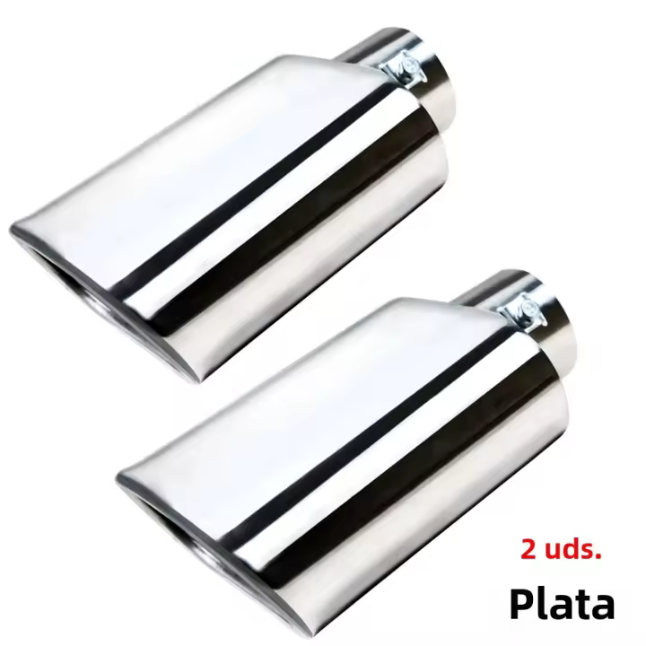 Tubo De Escape Rectangular Cromado De Acero Inoxidable 1/2Pcs Inlet 2.36" Outlet 5.5" Long Para Automóviles Accesorios De Coche - 1
