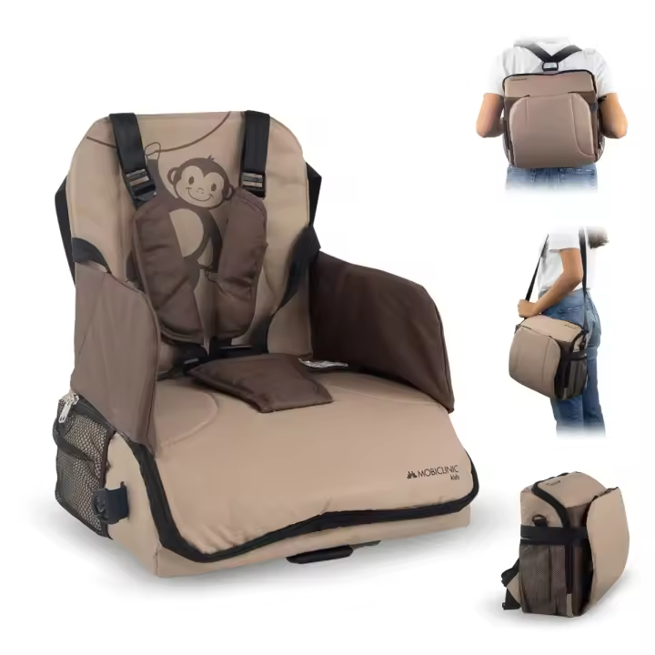 Trona portátil bebé Monkey  Mobiclinic ®  Trona de viaje De 6 a 36 meses Hasta 15kg Plegable Arnés Ajustable de 5 puntos Con almacenamiento Trona portátil Silla bebe Color Beige - 1