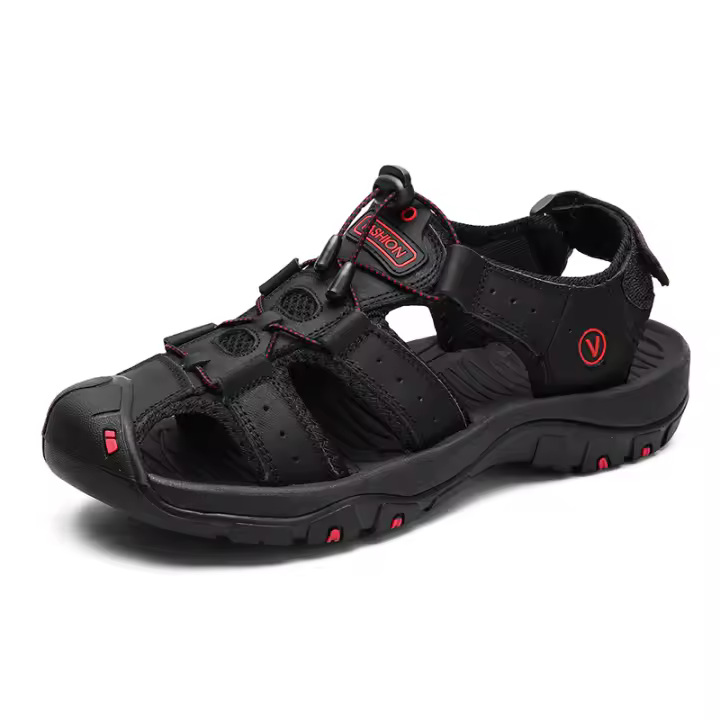 Sandalias De Verano Para Hombre Cuero Genuino Zapatos Casuales Para Exteriores Sandalias De Cuero Para Playa Zapatos Romanos Cuña De Goma - 1