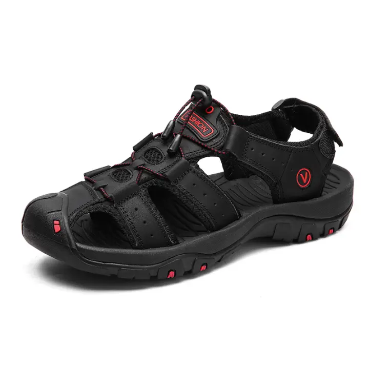 Sandalias De Verano Para Hombre Cuero Genuino Zapatos Casuales Para Exteriores Sandalias De Cuero Para Playa Zapatos Romanos Cuña De Goma - 1