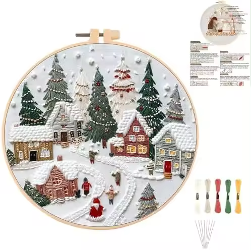 Kit de bordado navideño, kits de bordado de gnomos navideños para principiantes con patrón, kits de punto de cruz para adultos con agujas e hilo incluidos, para principiantes adultos - 1