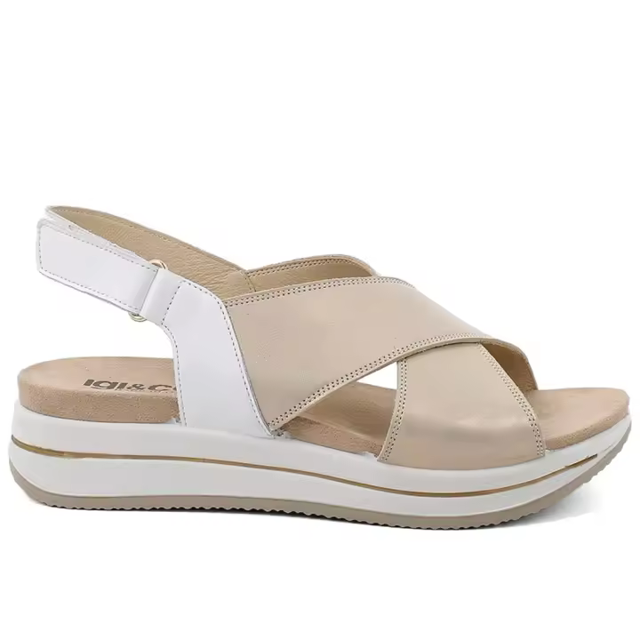 Igi & Co Sandalias de cuña para mujer en cuero blanco y platino 7675633 - 1