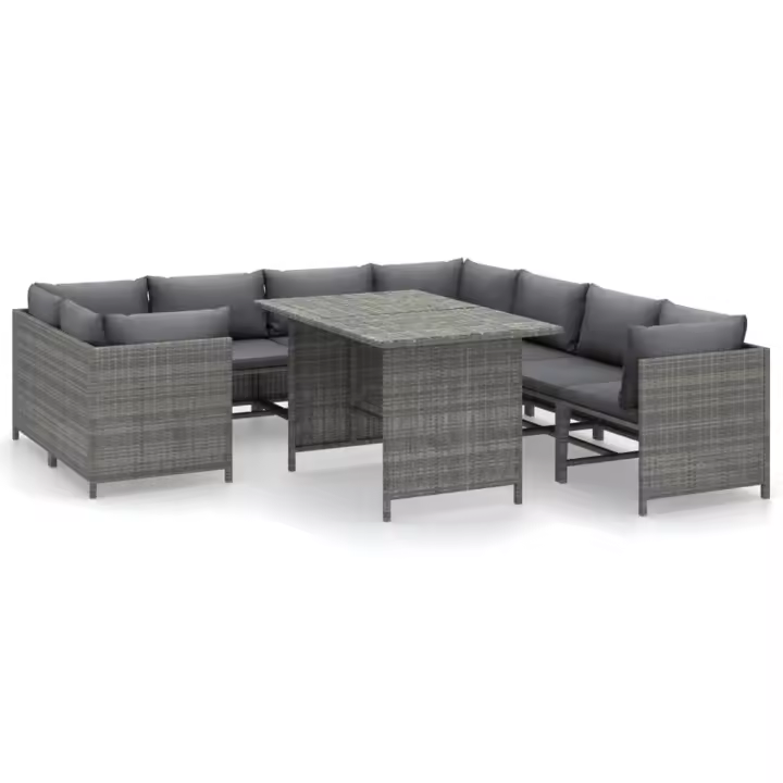 vidaXL Set de muebles de jardín 9 pzas y cojines ratán sintético gris - 1
