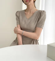 Vestido Largo De Algodón Y Lino Para Mujer Estilo Retro Vintage Con Manga Corta Diseño Sólido A-Line Cuello V Moda De Oficina - details 27