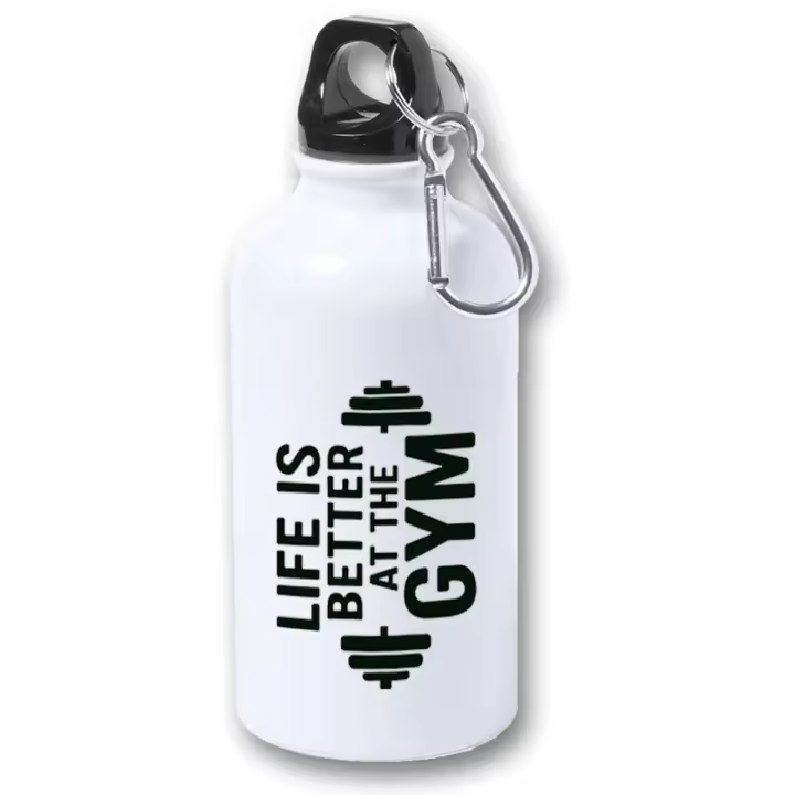MERCHANDMANIA Bidón 400ml metálico life is better at gym la vida es mejor en el gimnasio para viaje y deporte - 1