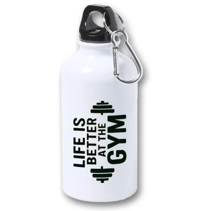 MERCHANDMANIA Bidón 400ml metálico life is better at gym la vida es mejor en el gimnasio para viaje y deporte - 1