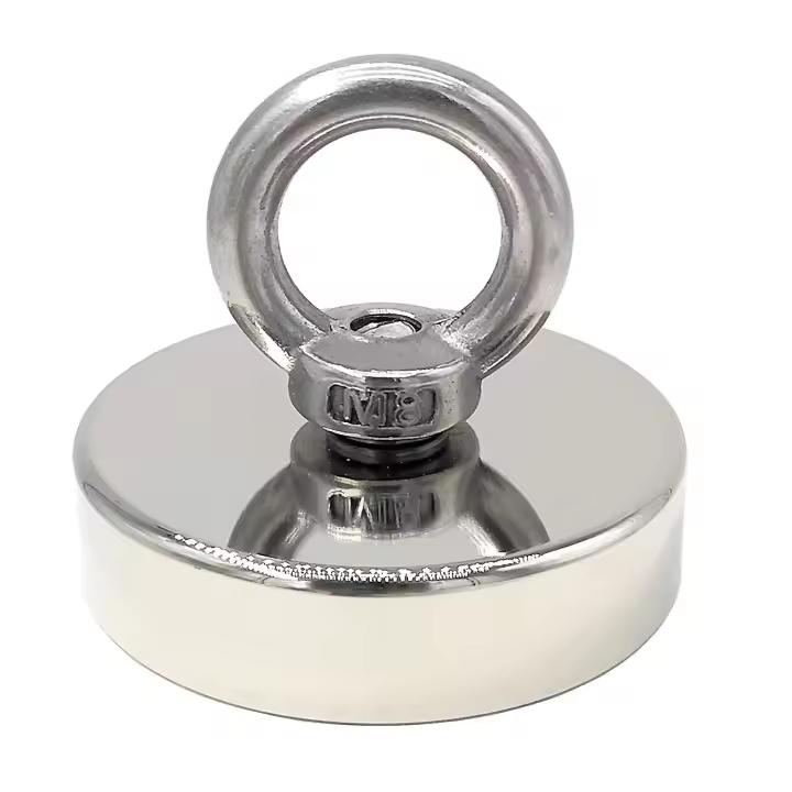 Imán de neodimio de 140 kg de fuerza y 60 mm de diámetro, Imanes con potentes anillos de Elevación para la industria y la Ciencia, Pesca magnética - 1
