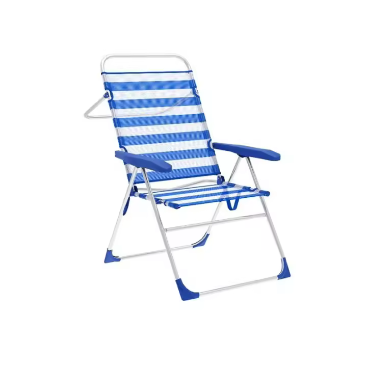 Marbueno Silla Plegable 5 Posiciones Aluminio Rayas Azul y Blanco Playa y Piscina 59X61X97 cm 10315 - 1