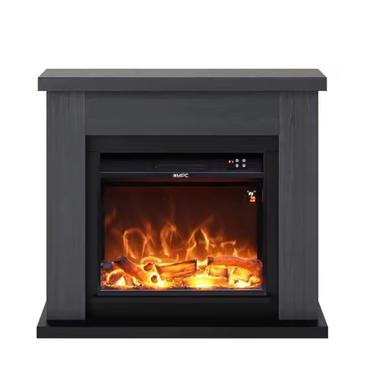 Mpc Camino Asciano Chimenea De Suelo With Marco y Quemador Electrico 1500W Gris Efecto Llama Led Real Diseno With Lineas Limpias En Madera Mdf De Calidad Fácil De Coloca Mando a Distancia - 1