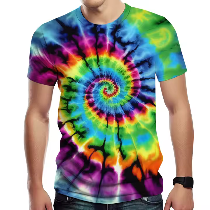 Camisa Tie Dye de manga corta para hombre, camisetas gráficas con estampado de rayas en espiral, novedad - 1