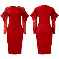 Vestido Elegante De Mujer Con Cuello Redondo Y Manga Larga En Luto Sólido Ajustado Hasta Las Caderas Largo Medio Para Fiestas Y Comidas En El Restaurante - details 28