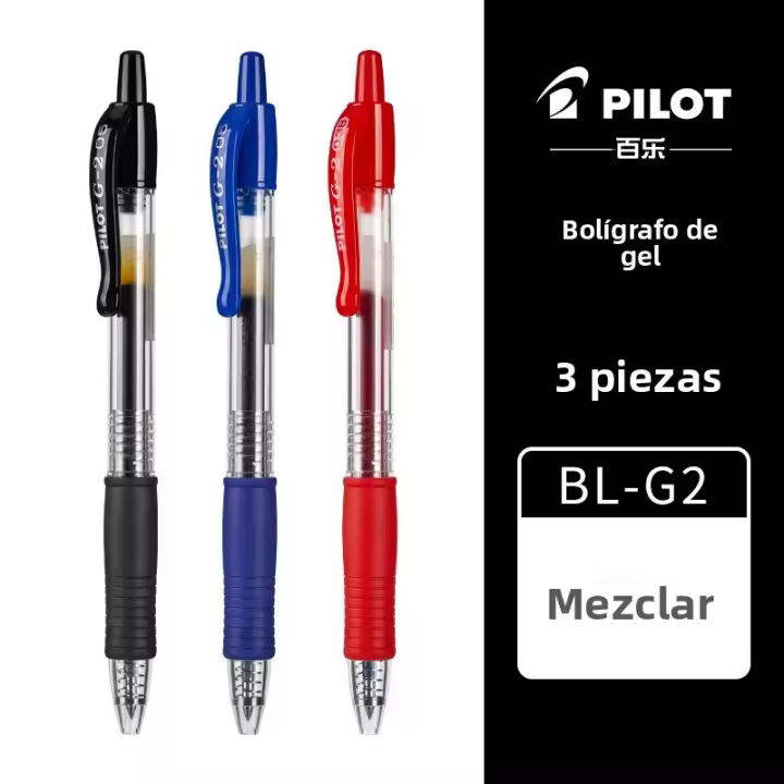 3pcs Bolígrafos De Gel Pilot Japón BL-G2 Gran Capacidad 0.5/0.7mm Colores Rojo Azul Negro Suministros Escolares Y De Oficina Para Niños - 1