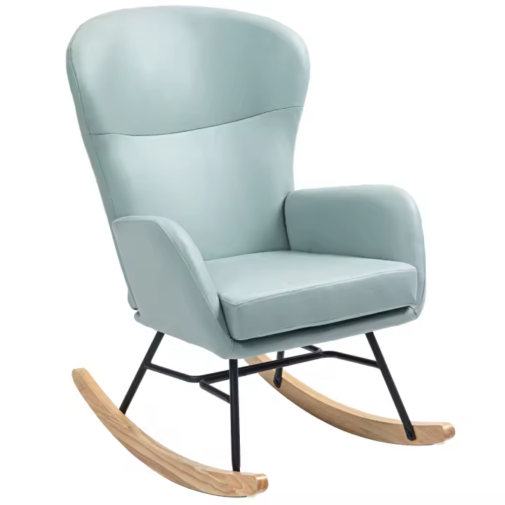 HOMCOM Mecedora Tapizada en Tejido Técnico Silla Mecedora con Patas de Madera de Haya Respaldo con Diseño Curvo y Reposabrazos Mecedora para Lactancia Carga 150 kg para Dormitorio Salón Verde Claro - 1