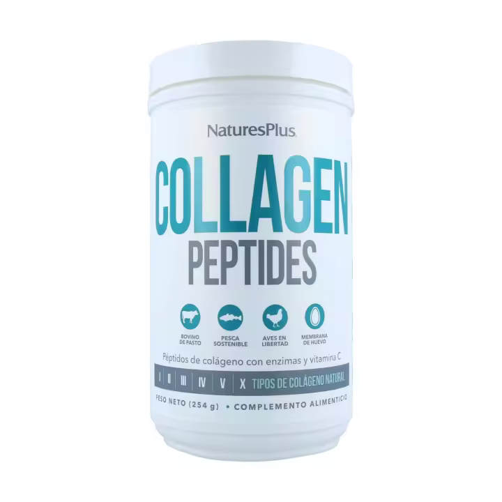 Natures Plus Collagen Peptides - 254 g para aportar elasticidad a la piel y movilidad suave en las articulaciones. Colágeno hidrolizado de bovino + Colágeno de pescado + Colágeno de pollo + Colágeno de membrana de cáscara de huevo + Enzimas proteolíticas - 1