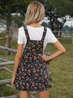 Vestido A-lineas De Felpa Con Estampado Floral Y Cremallera Frontal Para Mujer Vestido De Rodilla Casual Estampado Floral - details 1