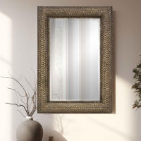 Espejo Rectangular de Metal Labrado en Oro Patinado, Espejo de Pared con Luna Biselada. Ideal para Baños, Salón, Dormitorio... (Mod. Malasia 99X69 cm) - details 0