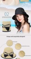 Gorro De Paja Para Mujer Muchique Boater Sombrero De Verano Con Alas Anchas Para Playa Protección Solar Gorro De Viaje Casual Con Lazo - details 4