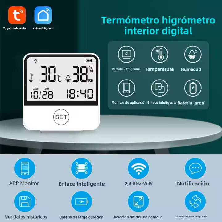 Sensor De Temperatura Y Humedad Inteligente WiFi Eleopard Con Pantalla LCD De Retroiluminación Para Interior Compatible Con Alexa - 1