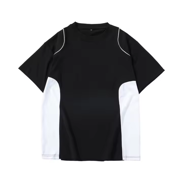 Camiseta De Hombre De Verano 2025 Trendy Con Parches Y Bloques De Color Sólido Cuello En Cuerda Corta Transpirable Top Pullover - 1