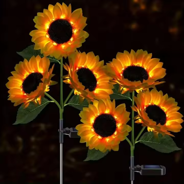 1pc Luz De Girasol Solar Con 3 Cabezas Palillo De Jardín Decorativo Impermeable LED Para Patio Jardín Yard - 1