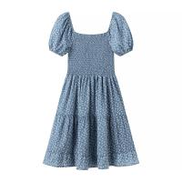 Vestido De Mujer Estilo Retro Francés Con Estampado Floral Y Cintura Definida Manga Corta Cuello Cuadrado Primavera Verano - details 0
