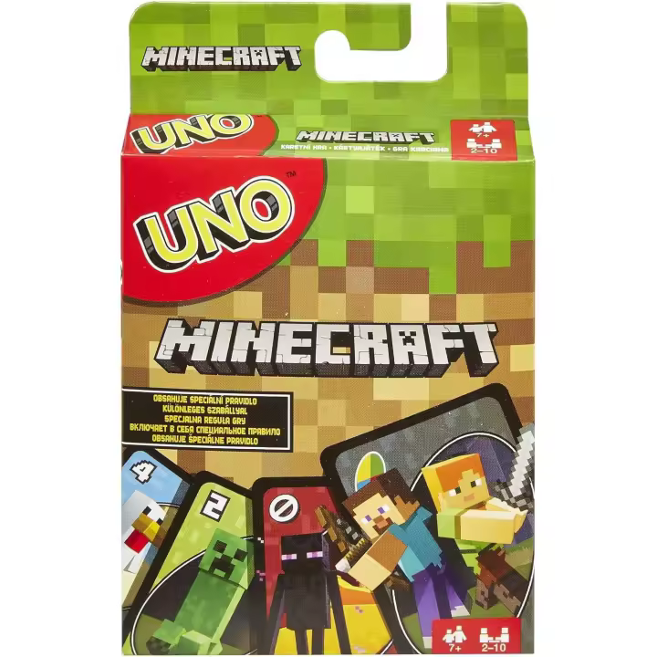 UNO Minecraft, Baraja de cartas coleccionable con 112 cartas, Juego de cartas para disfrutar en familia, Ideal para viajes, Regalo ideal para niños, De 2 a 10 jugadores, A partir de 7 años, FPD61 - 1