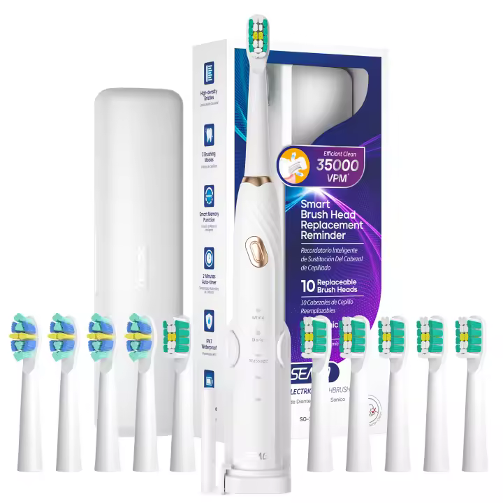 Cepillo De Dientes Eléctrico Seago Para Adultos Con 3 Modos De Limpieza Cabezales De Repuesto Con Recordatorio Diseño Ergonómico Tres Colores Incluye Batería Recargable - 1