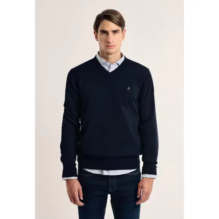 Jersey cuello pico clásico  Valecuatro azul marino - 1